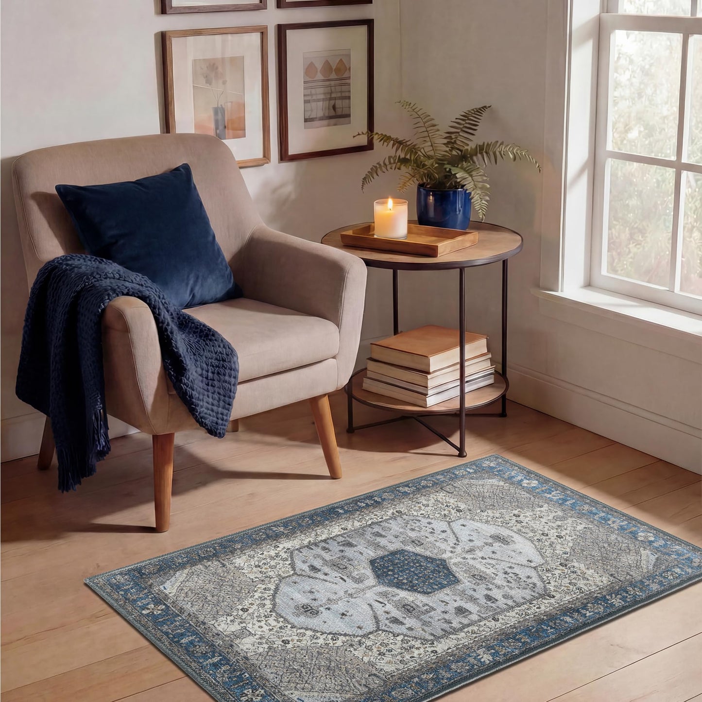 Keen Home Design 2x3 Rug - Machine Washable Entry Rug with Non-Slip Backing, Ideal for Enteryway, Kitchen, Bathroom, Laundry Room - Vintage, Easy Clean, Durable, Low Pile Rug - (2' x 3')