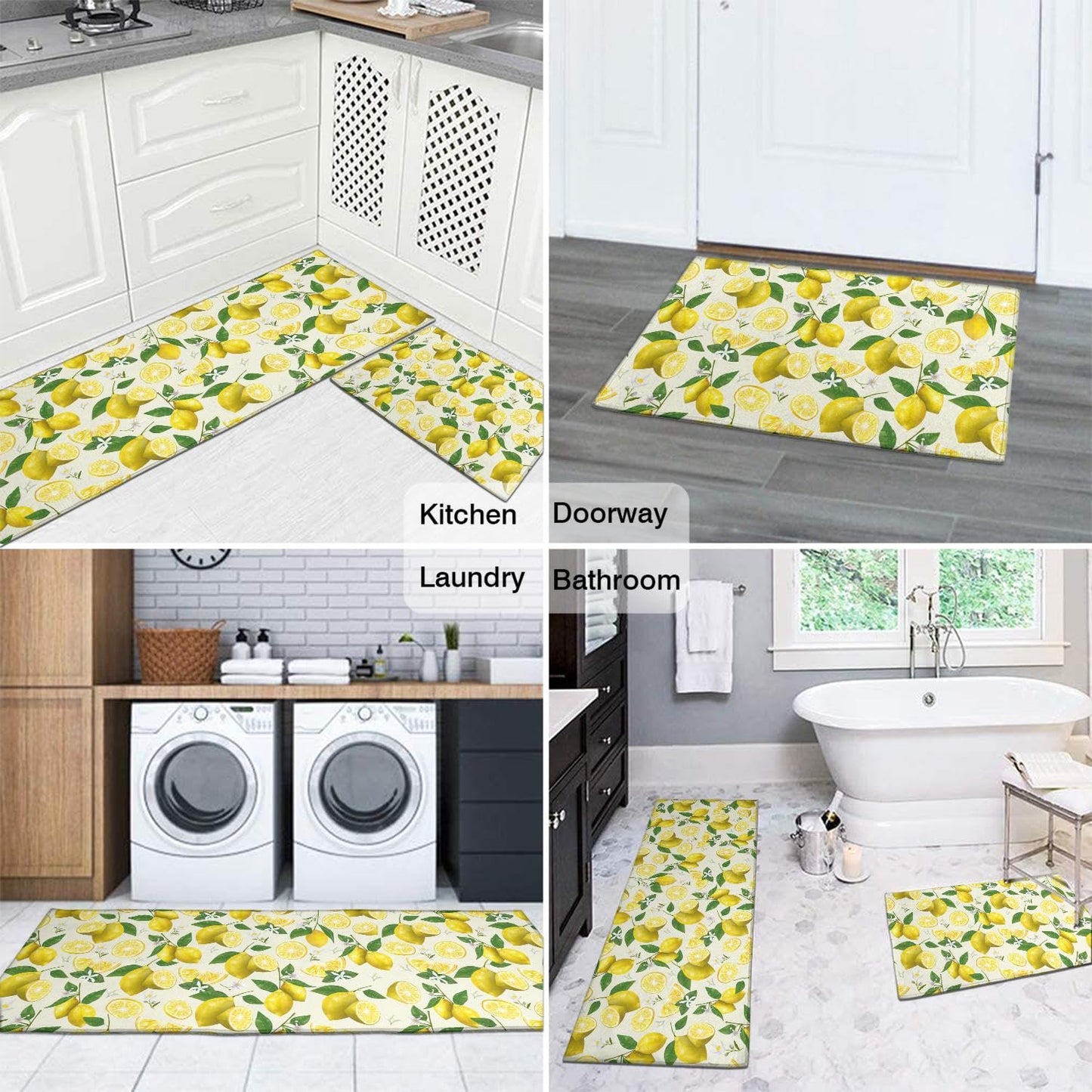 Ghroiep 2 Piece Lemon Kitchen Decor Rugs Set, Farmhouse Country Kitchen Rugs and Mats Non Skid Washable Absorbent Microfiber Kitchen Accessories Decoration Floor Mats 17"x47"+17"x30"