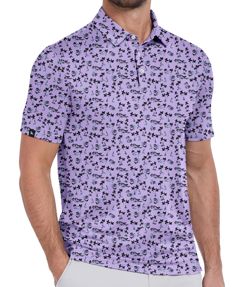 ZITY Mens Print Polo Shirts Short Sleeve Moisture Wicking Shirts for Men Golf Tennis Daily Casual Collared T-Shirt Purple Large