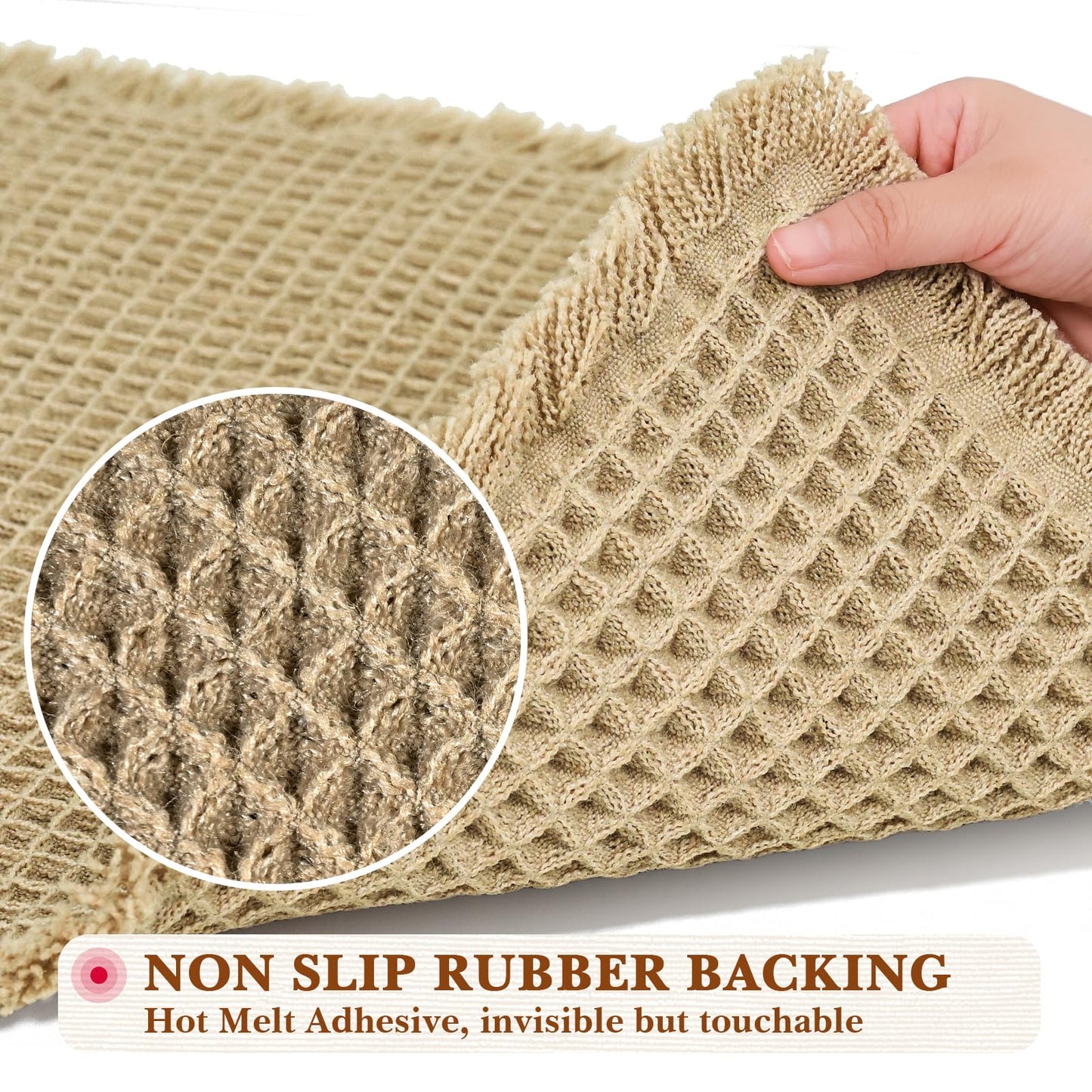 Waffle Bath Mat, Modern Woven Absorbent Non Slip Bathroom Rugs, Machine Washable Bath Rugs, Quick-Drying Bathroom Mats, Boho Tassel Style Suitable For Bathroom Floor, Brown, 24"X17"+36"X24"+48"X24"
