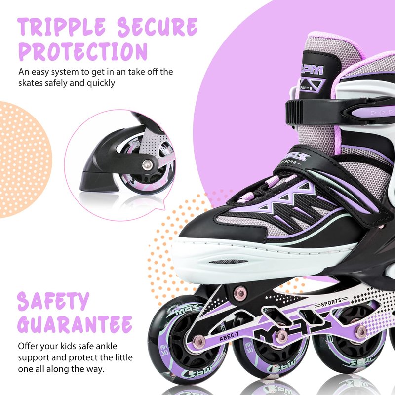 2PM SPORTS Cytia Pink Girls Adjustable Illuminating Inline Skates with Light up Wheels, Fun Flashing Beginner Roller Skates for Kids (Purple, Small - Little Kids (10C-12.5C US))