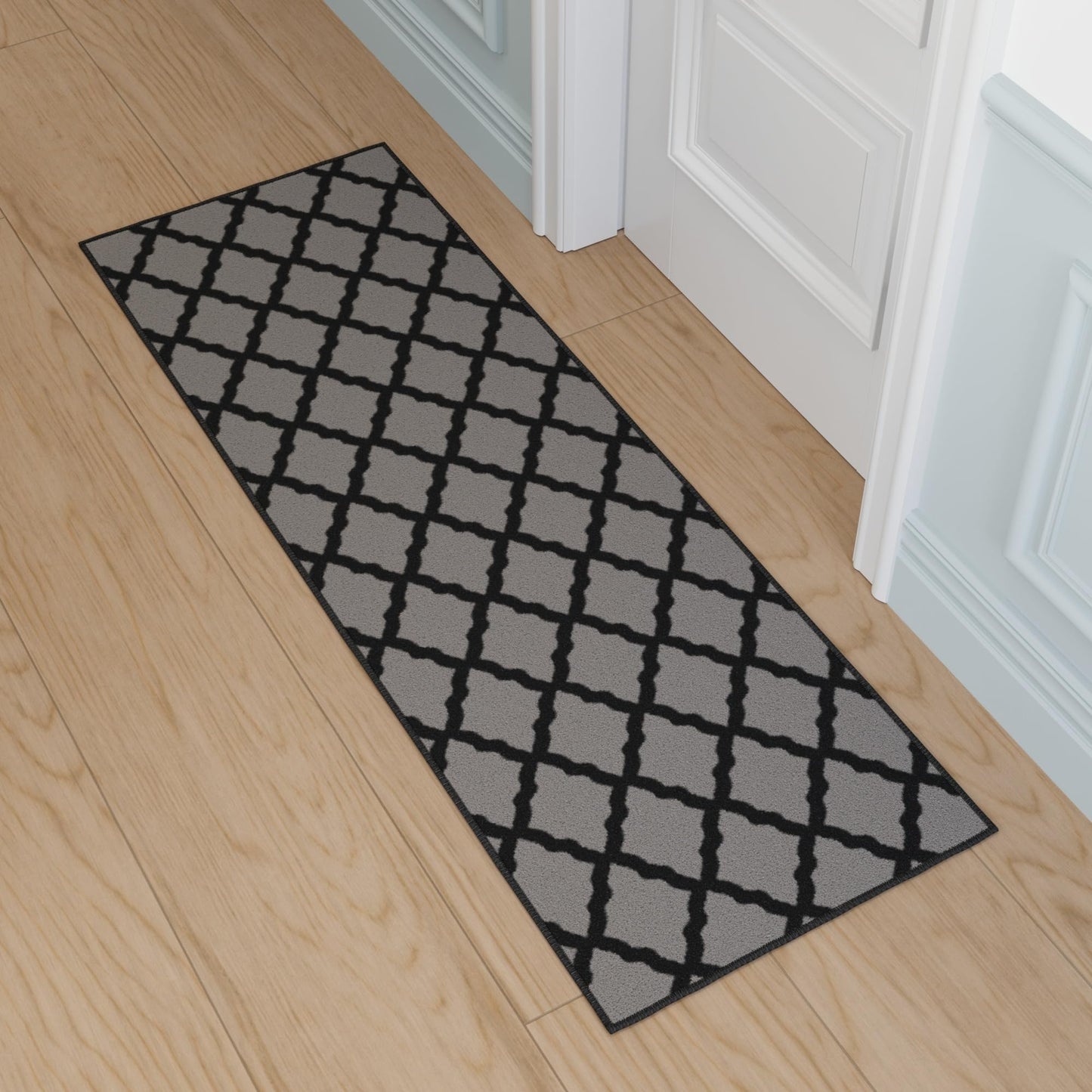 Ottomanson Hallway Runner Rug 20" x 59" Non Slip Trellis Area Rugs Easy to Clean Laundry Rug Runner Durable & Pet Friendly Floor Carpet Runners for Hallways Entryway Living Room Kitchen, Dark Gray