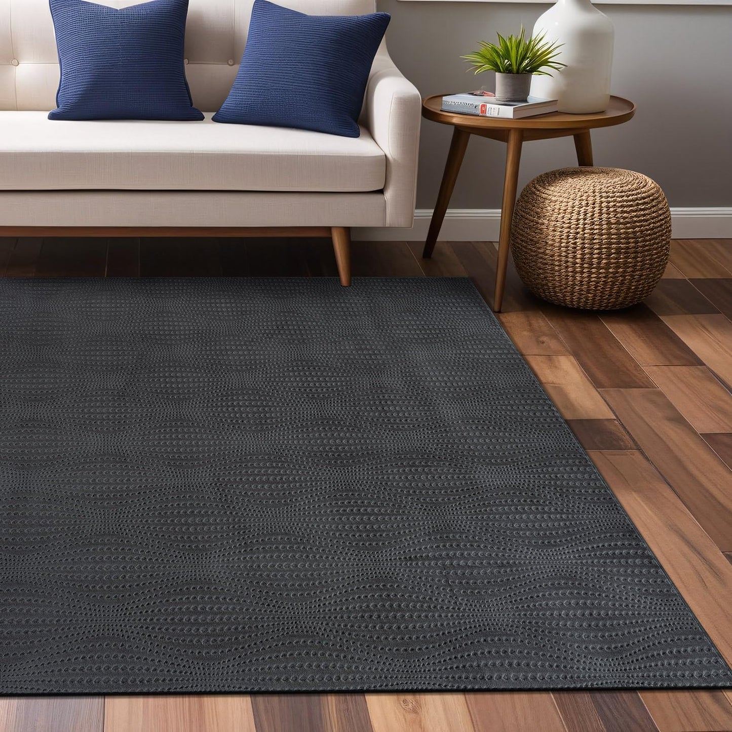 Luul Home Modern Dark Gray Non Slip Rug Solid 5x7 Non Skid Soft Rubber Back Area Rugs for Living Room Kitchen Bedroom Bathroom Dining Room Easy Cleaning Stain Resistant Non Shedding Carpet 5 x 7