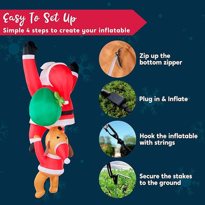 Joiedomi 8 FT Hanging Christmas Inflatables Outdoor Decoration, Blow Up Climbing Santa with Dog, Christmas Blow Up Yard Decorations with Build-in LED for Xmas Party, Garden, Lawn, Roof Decor