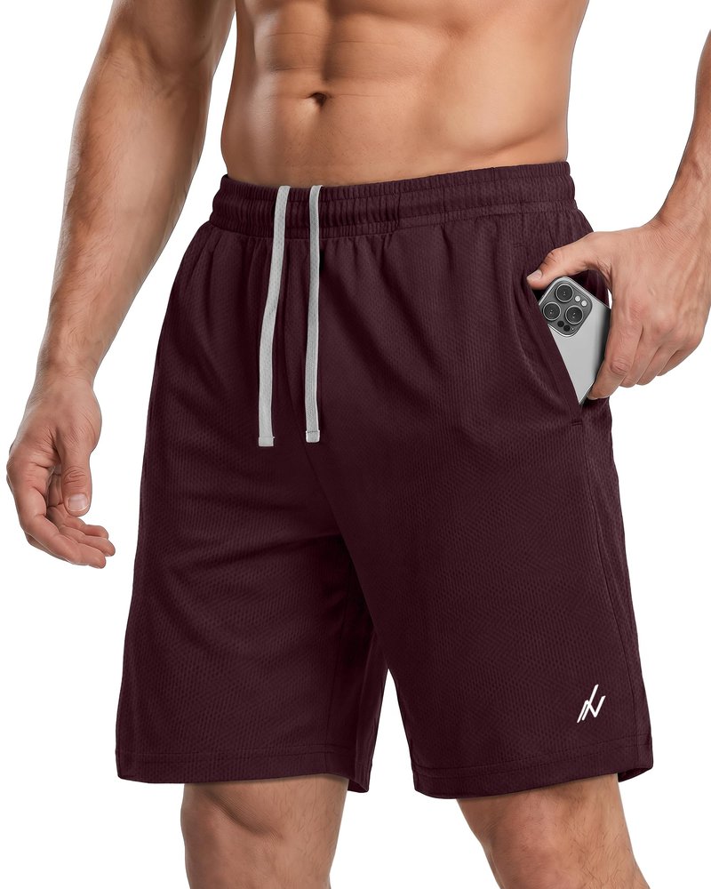 NY Threads Men's Athletic Shorts Quick Dry Loose-Fit Lightweight Running Workout Gym Shorts with Pockets, Small, Burgundy