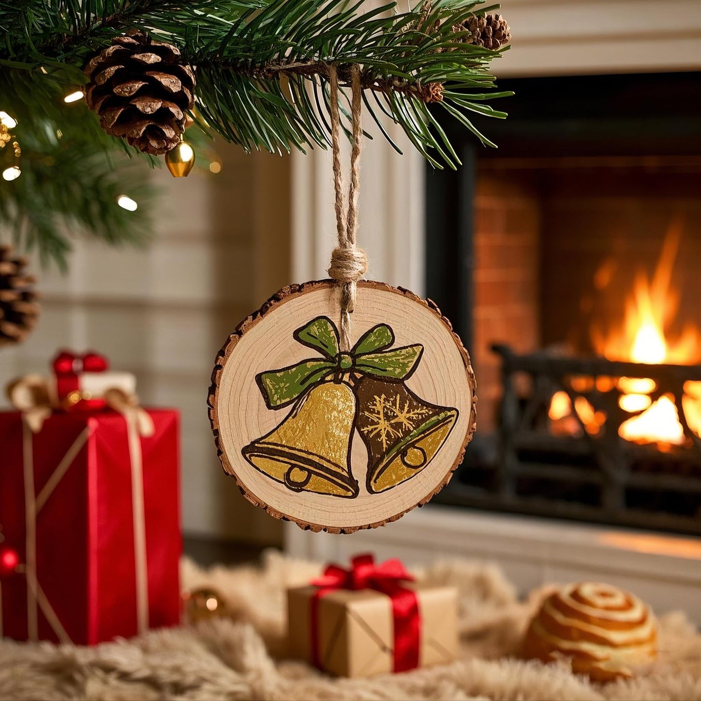 20PCS Pre-Drilled Wood Slices with Holes, 3.2-4 Inch Natural Pine Discs & 8M Hemp Rope, Sanded Smooth DIY Crafts Kit for Christmas Ornaments, Rustic Wedding Decor, Kids Art (20pcs)