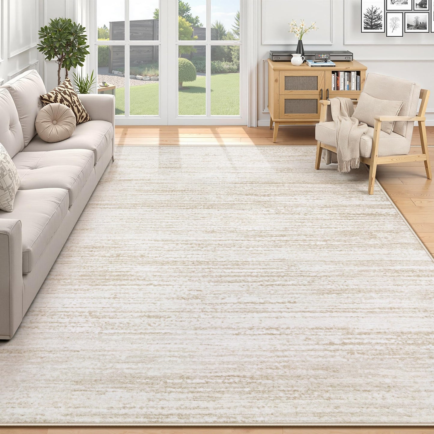Area Rug 6x9 Living Room Rugs: Washable Modern Rug Non-Slip Soft Rugs Stain Resistant Printed Rug Indoor Carpet for Bedroom Kitchen Dining Room Nursery Home(Beige, 6'x9')
