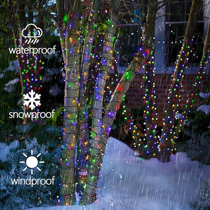 OZS 2PK 240LED 95FT Multicolor Solar String Lights Outdoor Waterproof, Solar String Lights for Outside, Green Wire Solar Tree Lights with 8 Lighting Modes for Xmas Wedding Party Christmas Decorations