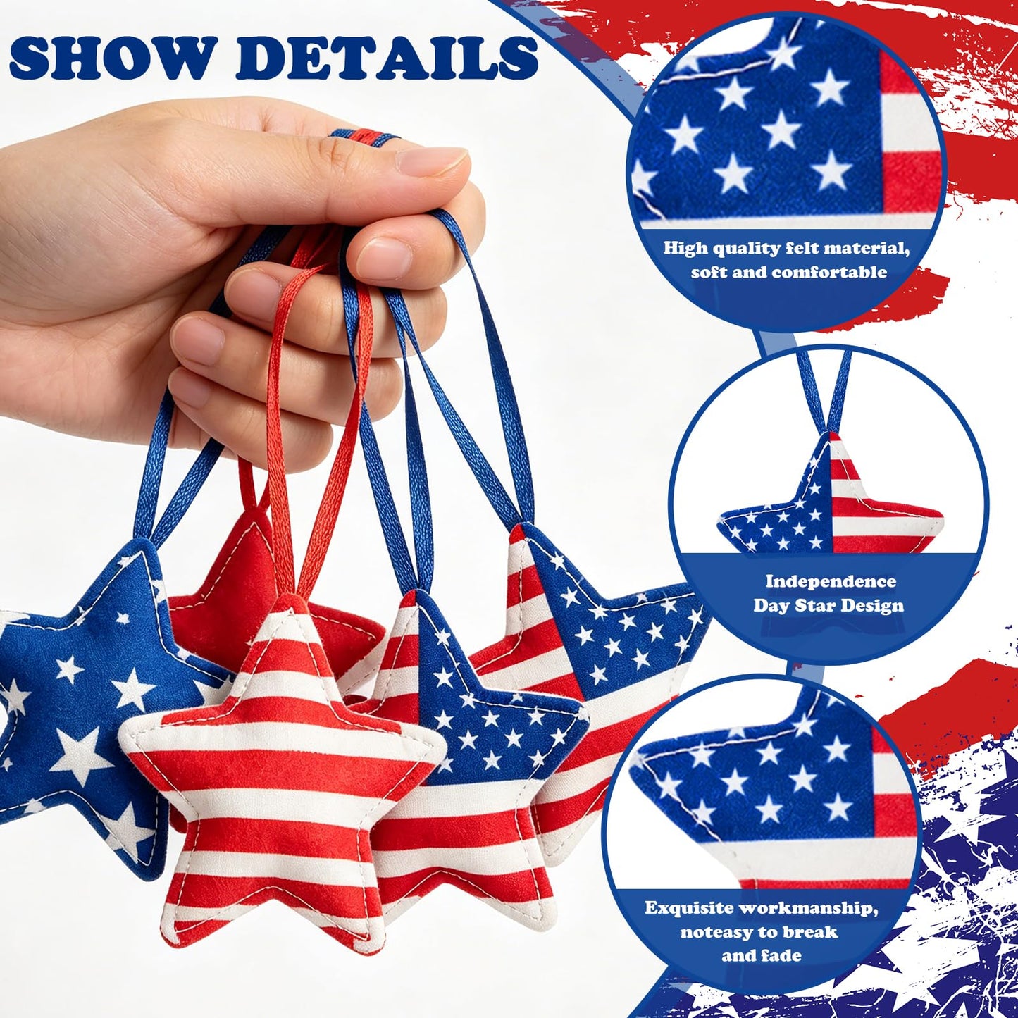 Whaline 16 Pcs Patriotic Felt Ornaments 4th of July Decoration Red Blue Star American Flag Hanging Ornaments for 250th Anniversary Independence Day Party Tree Decor DIY Crafts Supplies