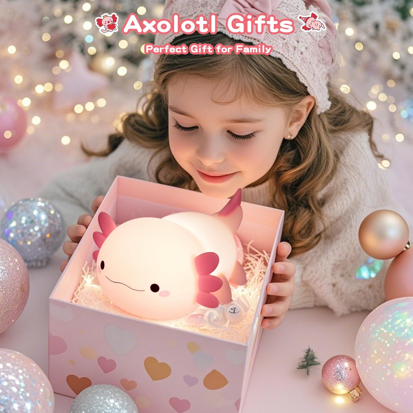 FAMIDUO Axolotl Lamp,Cute Axolotl Night Light,Dimmable Silicone Animal Nursery Night Light,Adorable Rechargeable Squishy Novelty Bedside Touch Lamp,Baby Room Decor, Axolotl Gifts for Kids/Girls