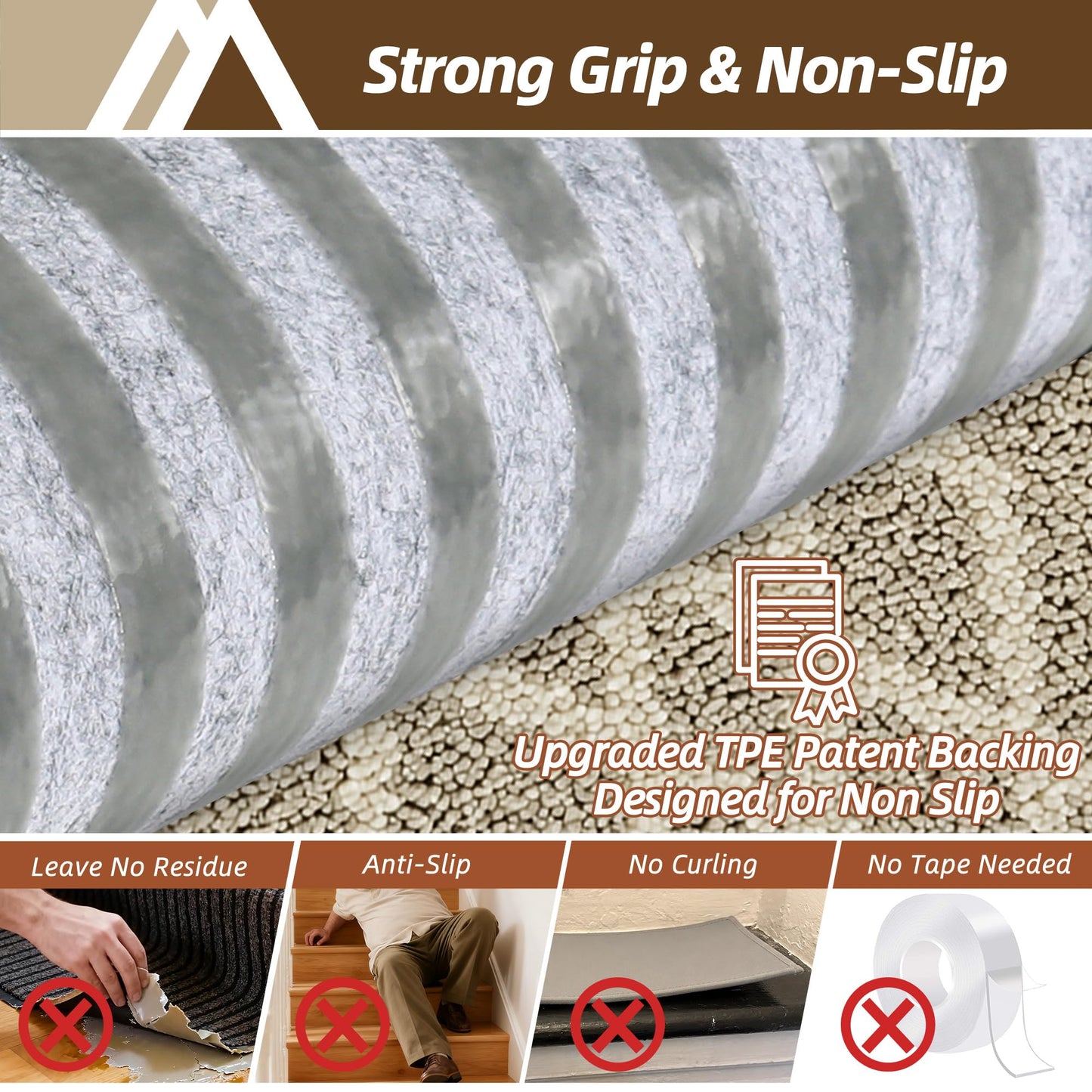 COSY HOMEER Soft Stair Treads 15pcs Non-Slip Carpet Mat 28inX9in Indoor Stair Runners for Wooden Steps,Stair Rugs for Kids and Dogs, 100% Polyester TPE Backing Beige,Rhombus
