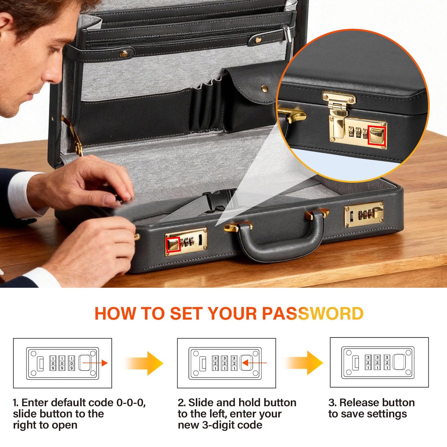 LOCKCURX Briefcases for Men, Anti-Theft Dual Lock Briefcase with 16 Inch Laptop Compartment, Waterproof Faux Leather, Brief Cases Men with Multi File Organizer, Perfect for Office, Travel (Black)