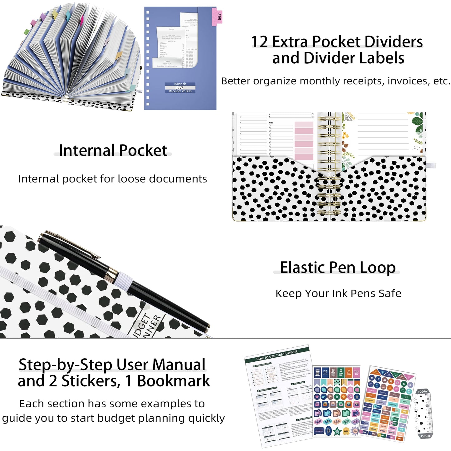 Ospelelf Budget Planner - Budget Book with Bill Organizer and Expense Tracker, 12 Month undated Budget Planner/Account Book to Take Control of Your Money, Start Anytime(Polka dots)