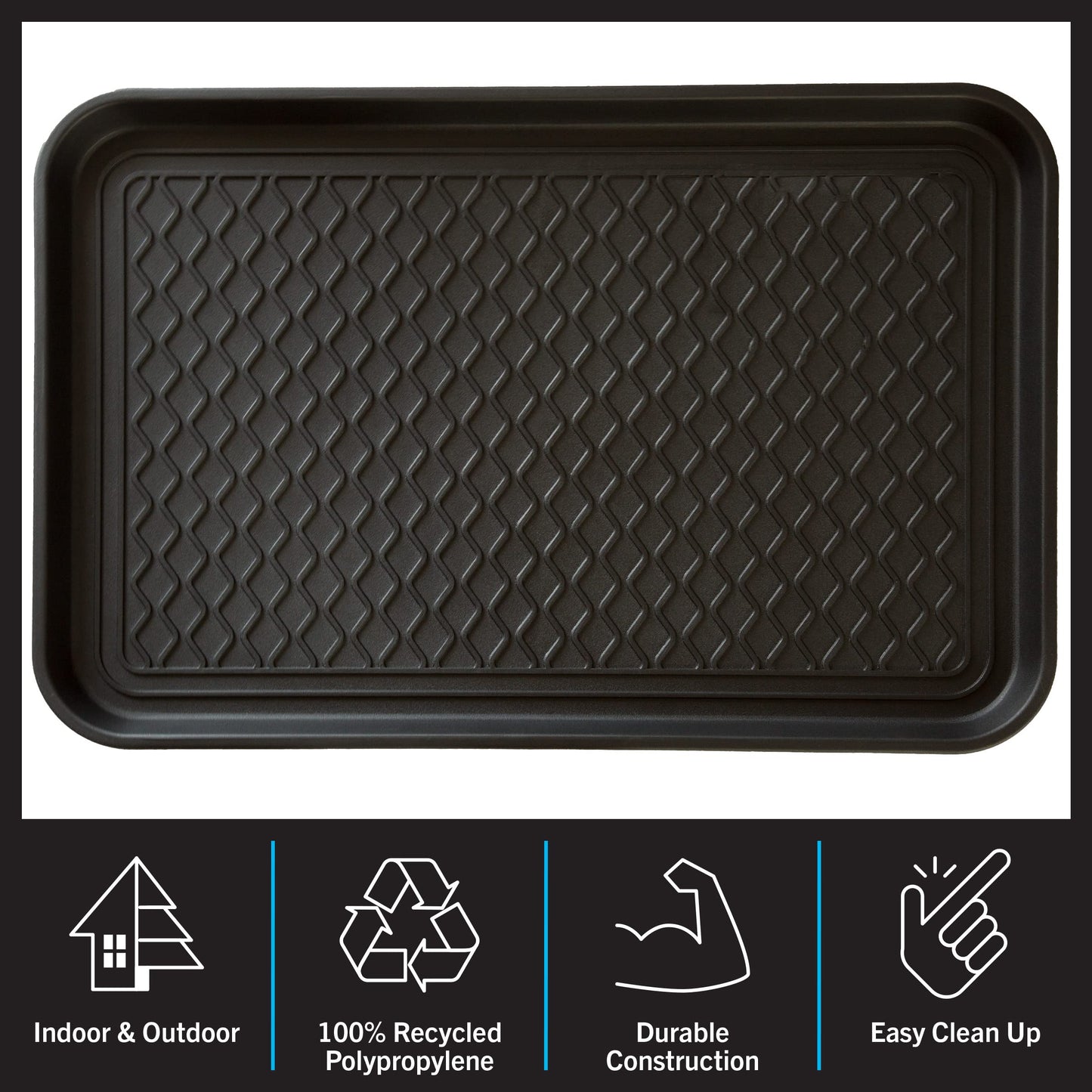 All-Weather Indoor/Outdoor Mat for Boots - Weather-Resistant Hard Plastic Shoe and Boot Tray with Raised Edge by Stalwart (Black, MEDIUM)