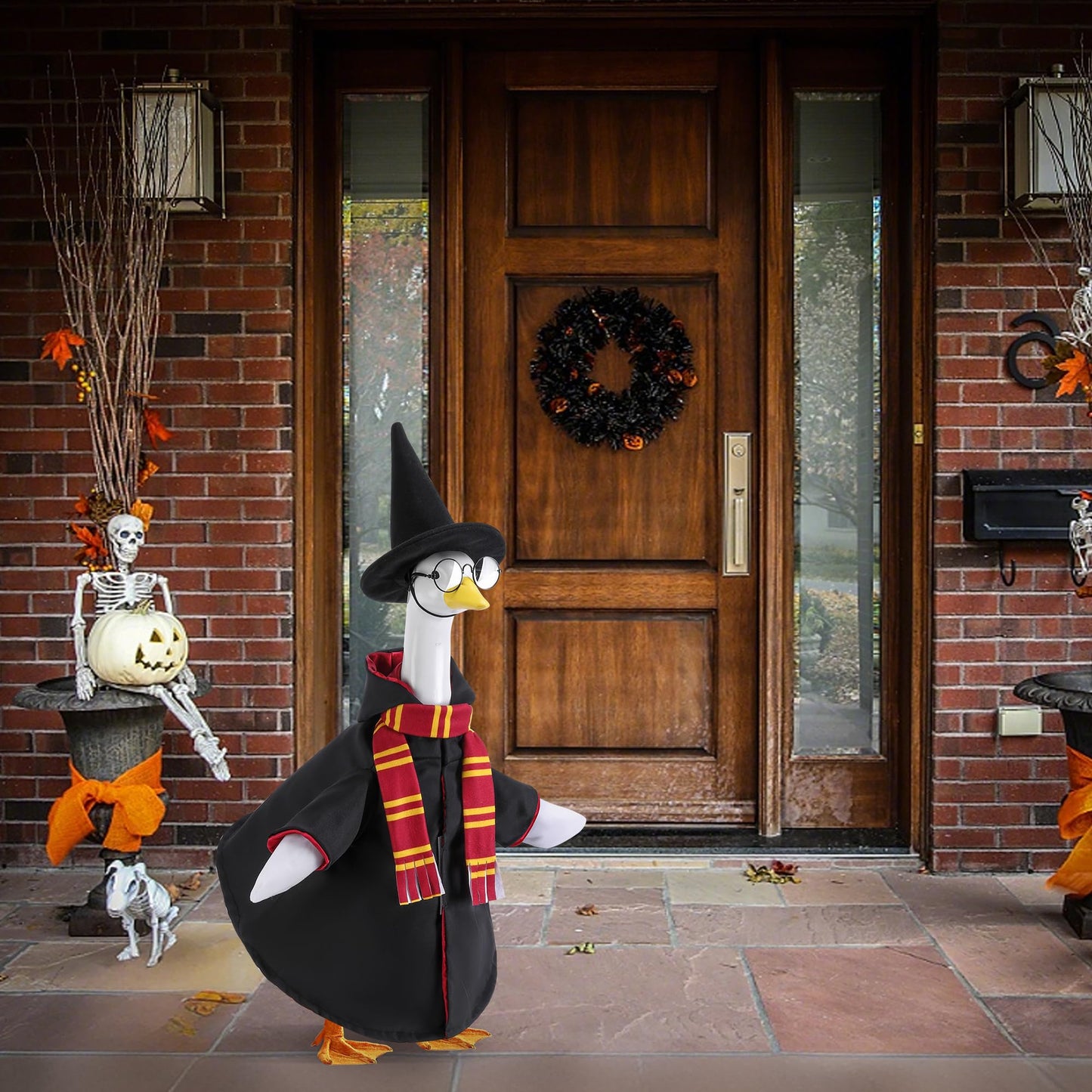 Watayo 4 Pcs/Set Christmas Wizard Goose Outfits, Lawn Porch Goose Statue Wizard Costume, Garden Goose Witch Clothes with Hat Scarf Glasses for 23" Statue Christmas Fall Outdoor Patio Yard Decor