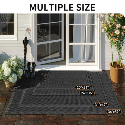 QiCaiJia Front Door Mat 20''x31'', Drainage Heavy Duty Dirt Trapping Non-Slip Doormats, Outdoor Rubber Floor Mats, Restaurant Commercial Kitchen Industral Pool Entrance Bar Wet Area, Black