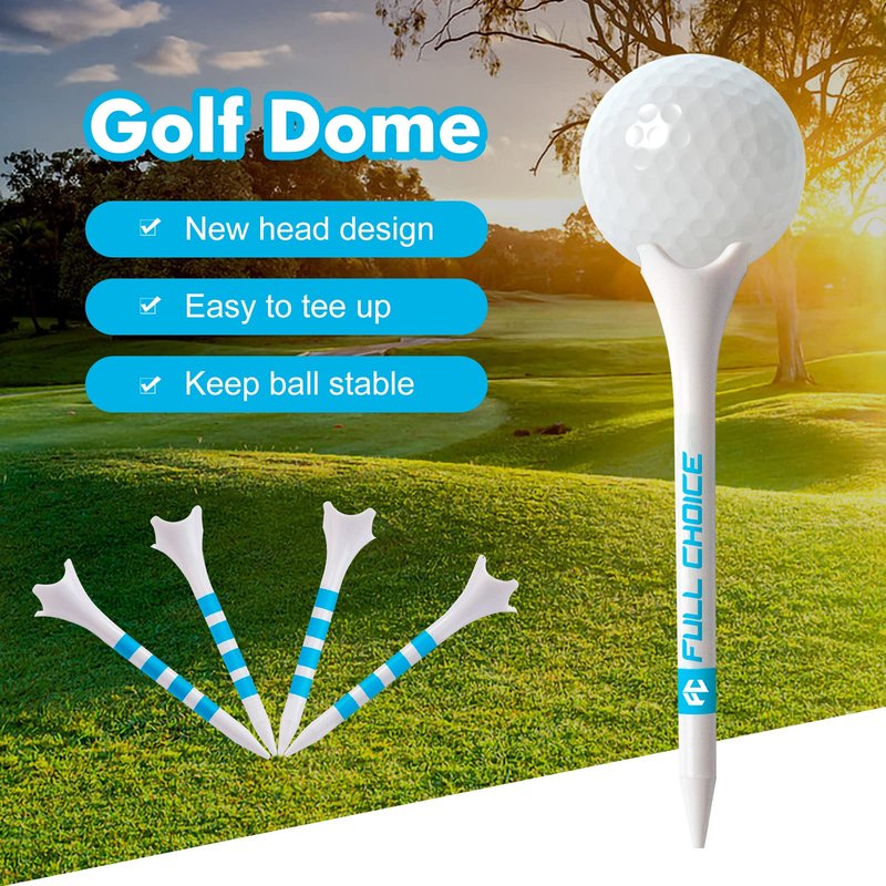 Full Choice 60 Pack Plastic Golf Tees 3-1/4" - Low Resistance Design to Reduce Friction & Boost Distance, White with Blue Stripes