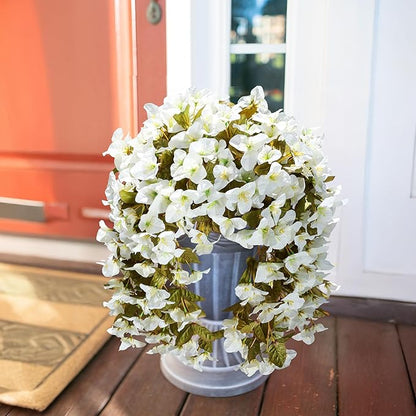 HyeFlora Bougainvillea Artificial Hanging Flowers Plants for Outdoors Winter Decoration, 2pcs Faux Bougainvillea Vines White Fake Flowers Realistic UV Resistant Silk Flowers for Outside Planter Yard