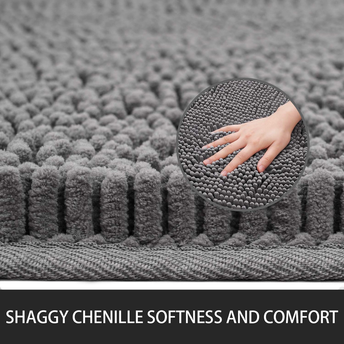 Noahas 24''x 60'' Grey Long Bathroom Rugs Runner,Absorbent Bath Mats for Bathroom Non-Slip with Rubber Backing,Soft Washable Carpet,Plush Chenille Shower Mats Shaggy Durable Bath Rugs