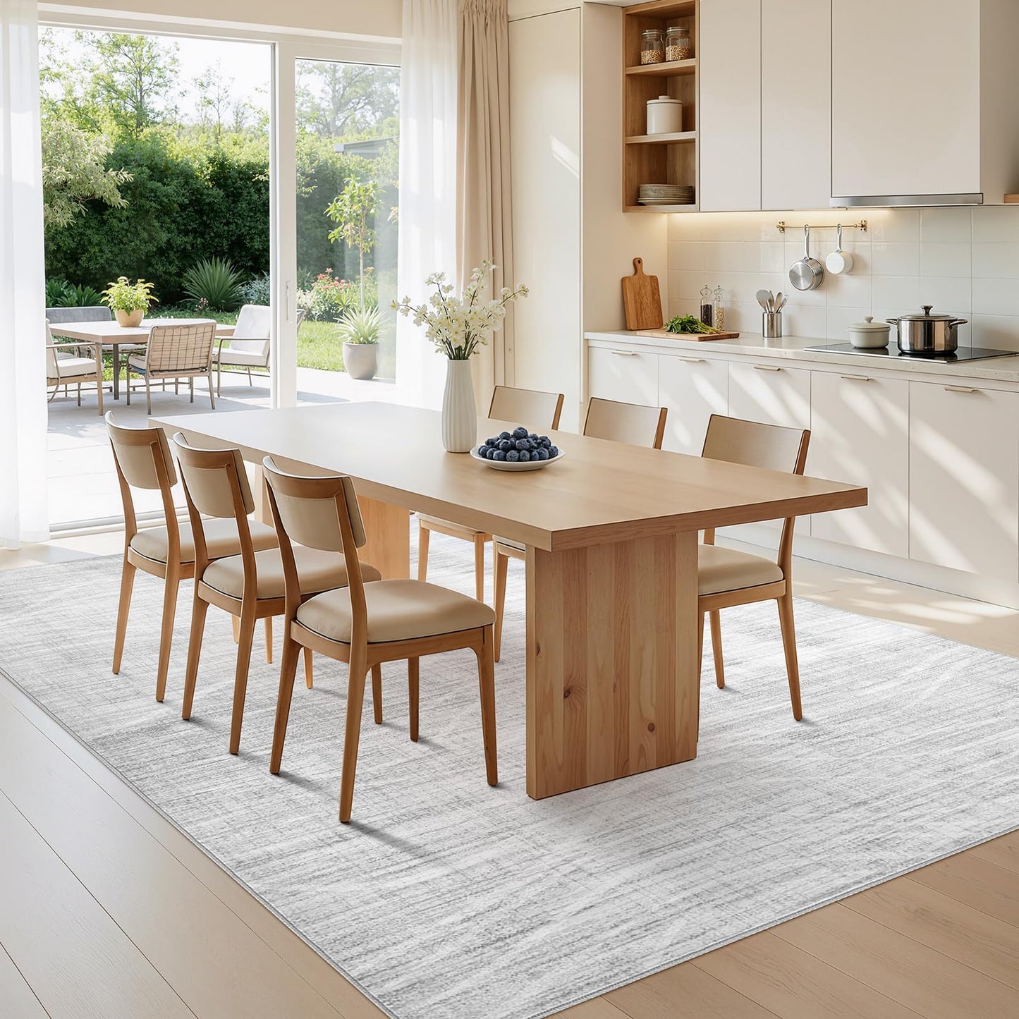 WITSHOCK Washable Rugs 8x10 Modern Area Rugs, Thin Rug for Living Bedroom Dining Room Nursery Kitchen Office, Wave Striped Rugs Indoor Carpet Soft Non Slip Stain Resistant Home Decor, Light Grey