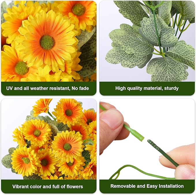 HyeFlora Dahlia Artificial Fall Flowers for Outdoors Autumn Decoration, 6 Bundles Fake Mums Yellow Faux Flowers Plants Realistic UV Resistant Silk Flowers for Outside Planter Front Door Yard Garden