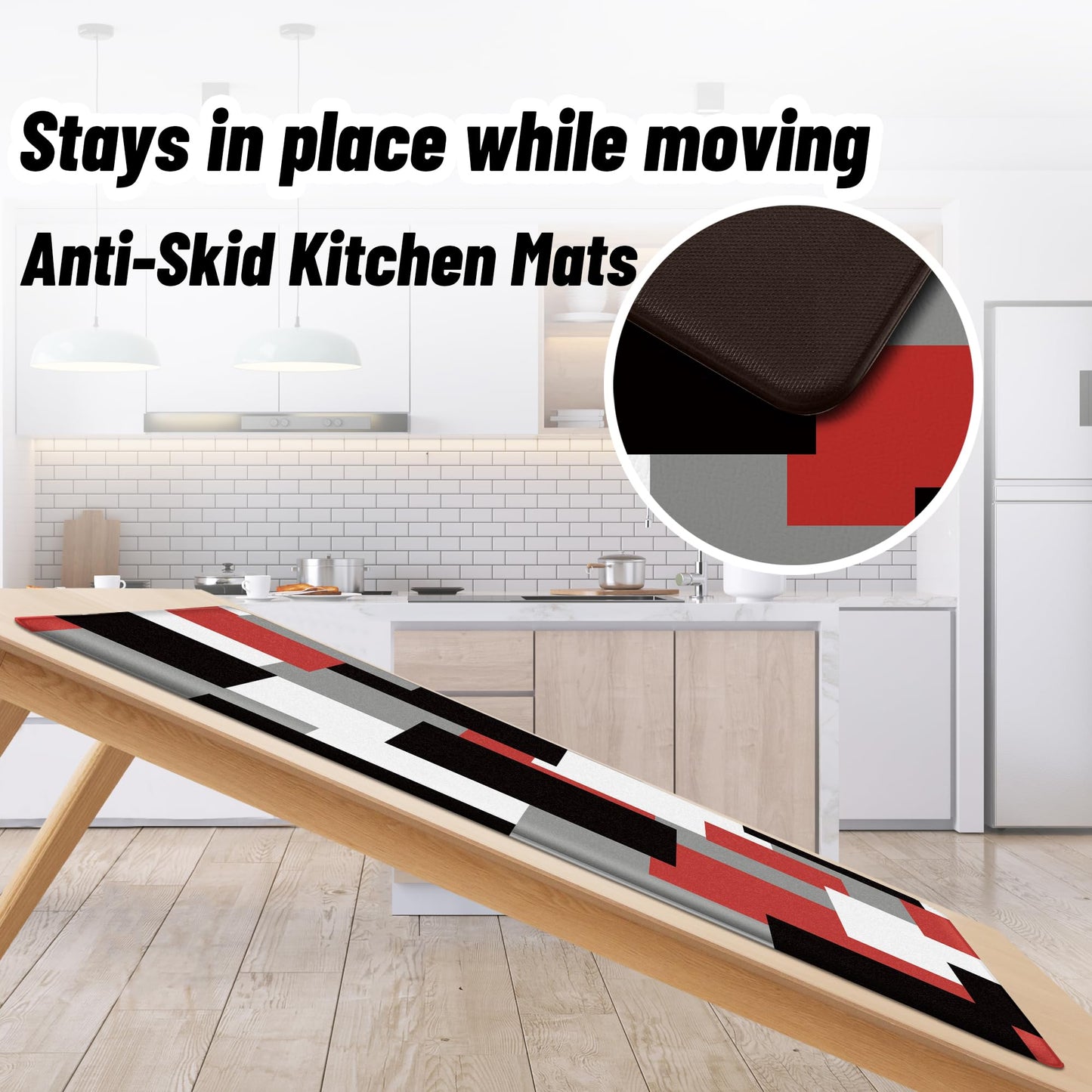Tyrot Red Black Kitchen Rugs Set of 2 Cushioned Anti Fatigue Kitchen Mats for Floor Non-Slip Waterproof Kitchen Floor Mats Geometric Ergonomic Cushioned Comfort Standing Mat for Laundry, Office, Sink