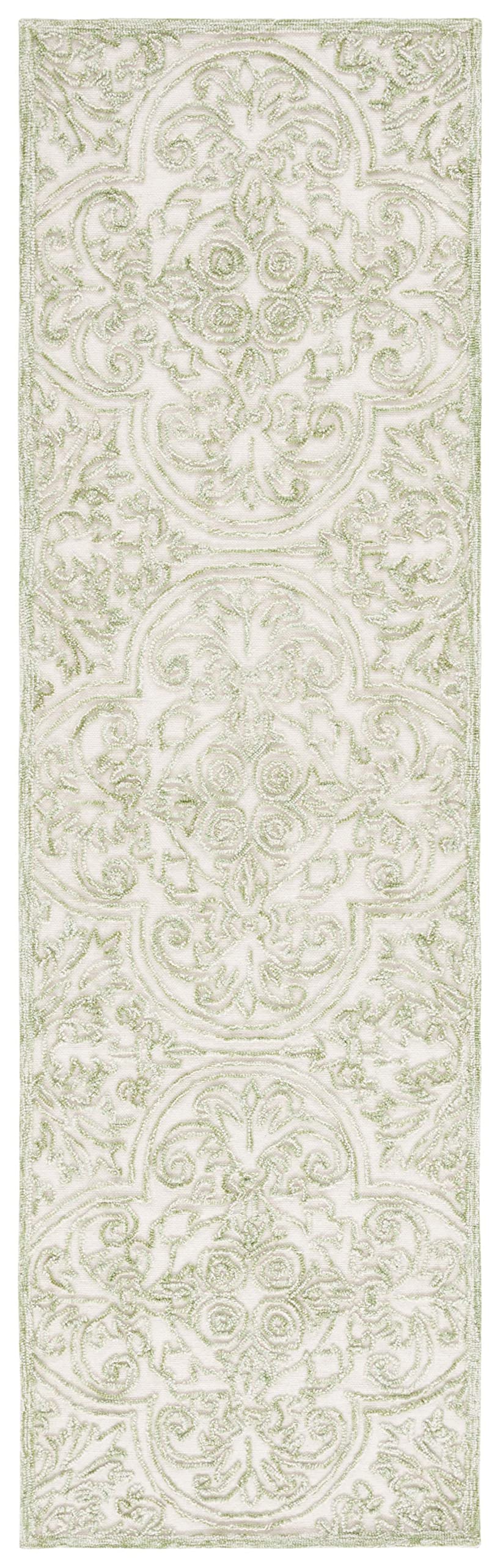 SAFAVIEH Trace Collection Runner Rug - 2'3" x 8', Ivory & Green, Handmade Wool, Ideal for High Traffic Areas in Living Room, Bedroom (TRC101Y)