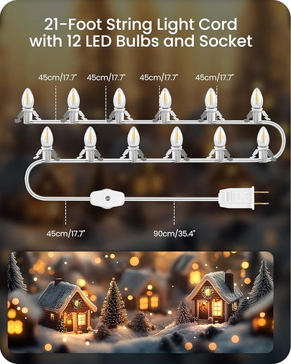 Christmas Village Lights with 12 LED Warm White Bulbs, C7 Light Cord for Christmas Village Houses, Pumpkin Crafts, Halloween & Holiday Decorations