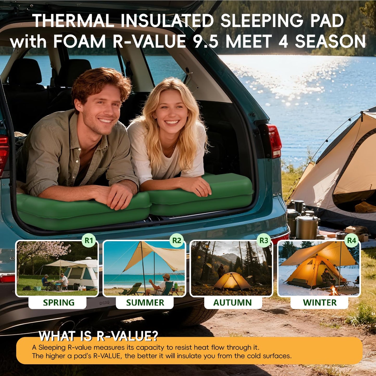 HiiPeak Memory Sleeping Pad, Compact Ultra-Thick Foam Sleeping Mats with Pillow for Camping, Easy Inflate&Deflate,9.5 R-Value Insulated Camping Mattress Pad for Car Travel Tent