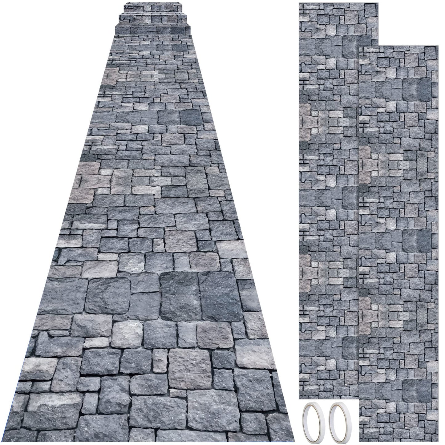 Fabbay 2 Pack 10ft Cobblestone Aisle Runners Medieval Party Decorations Polyester Brick Stone Printed Floor Runners for Medieval Castle Knight Themed Party Supplies Castle Table Cover