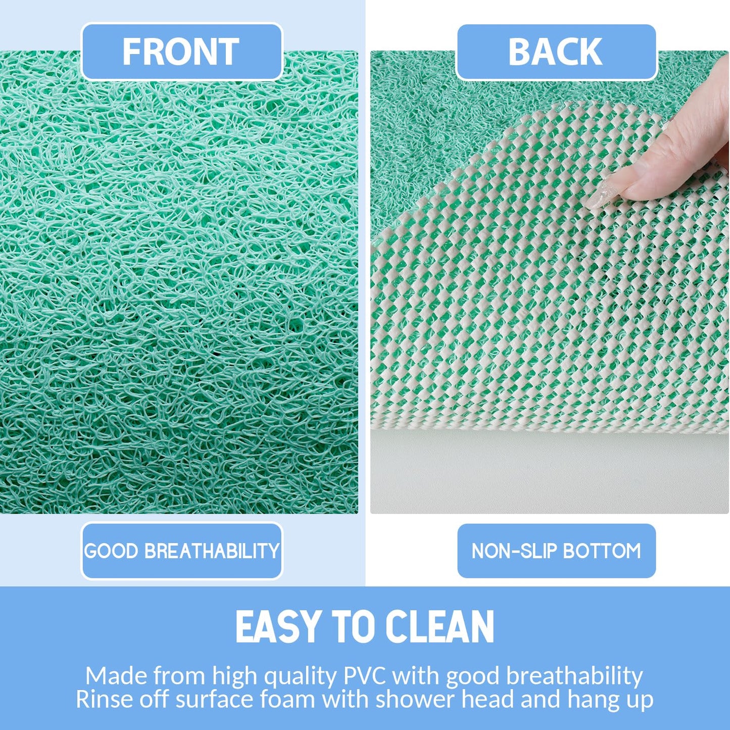 Hargiis Non-Slip Bathtub Mat, Anti Slip Shower Mat, Fast Drying Bathtub Mats, Foot Scrubber Mat, Anti Slip Mat for Tub, Floor, Bathroom, Kitchen, Home, Hotel (Light Green 24"×24")