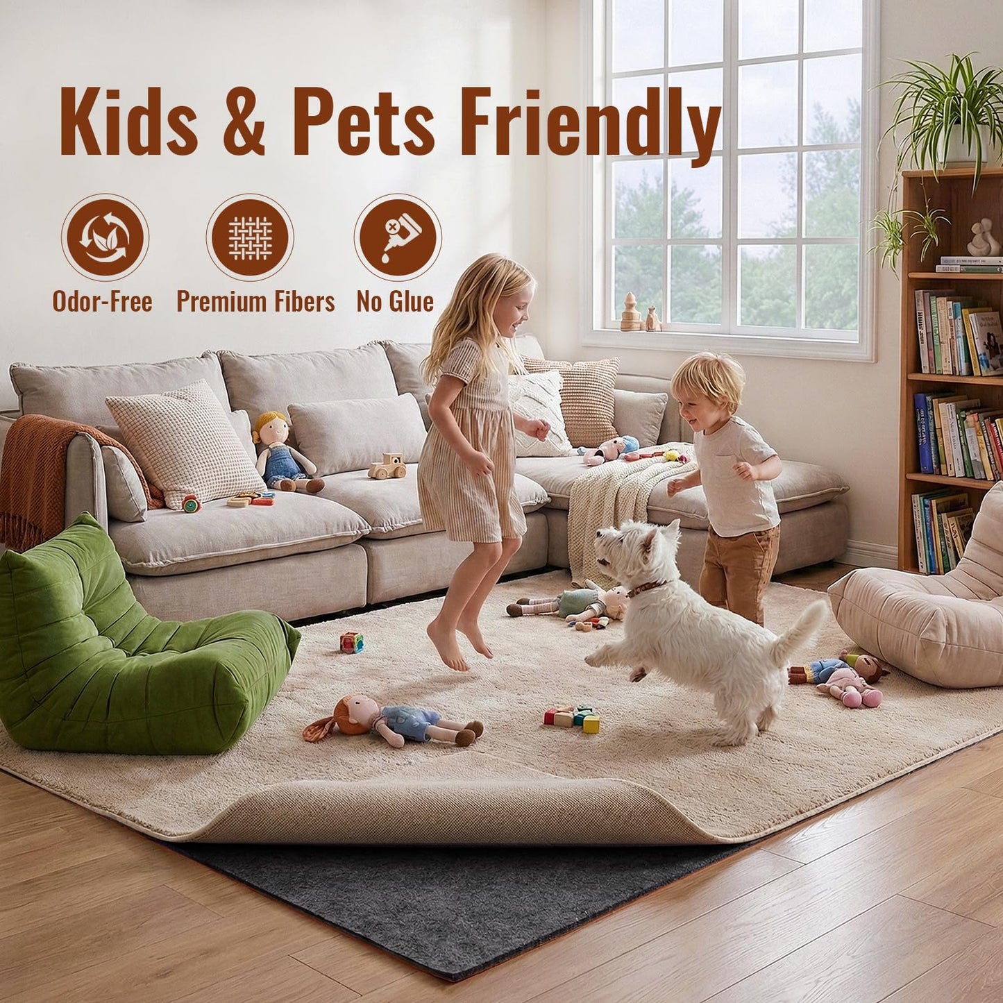 3 x 5 Ft Rug Pad Non-Slip, 1/4" Thick, Rug Gripper for Hardwood Floors, Felt and Natural Rubber Backing, Dual Surface, Cushioned Pads, Keep Carpets in Place, Protective Padding Under Area Rugs