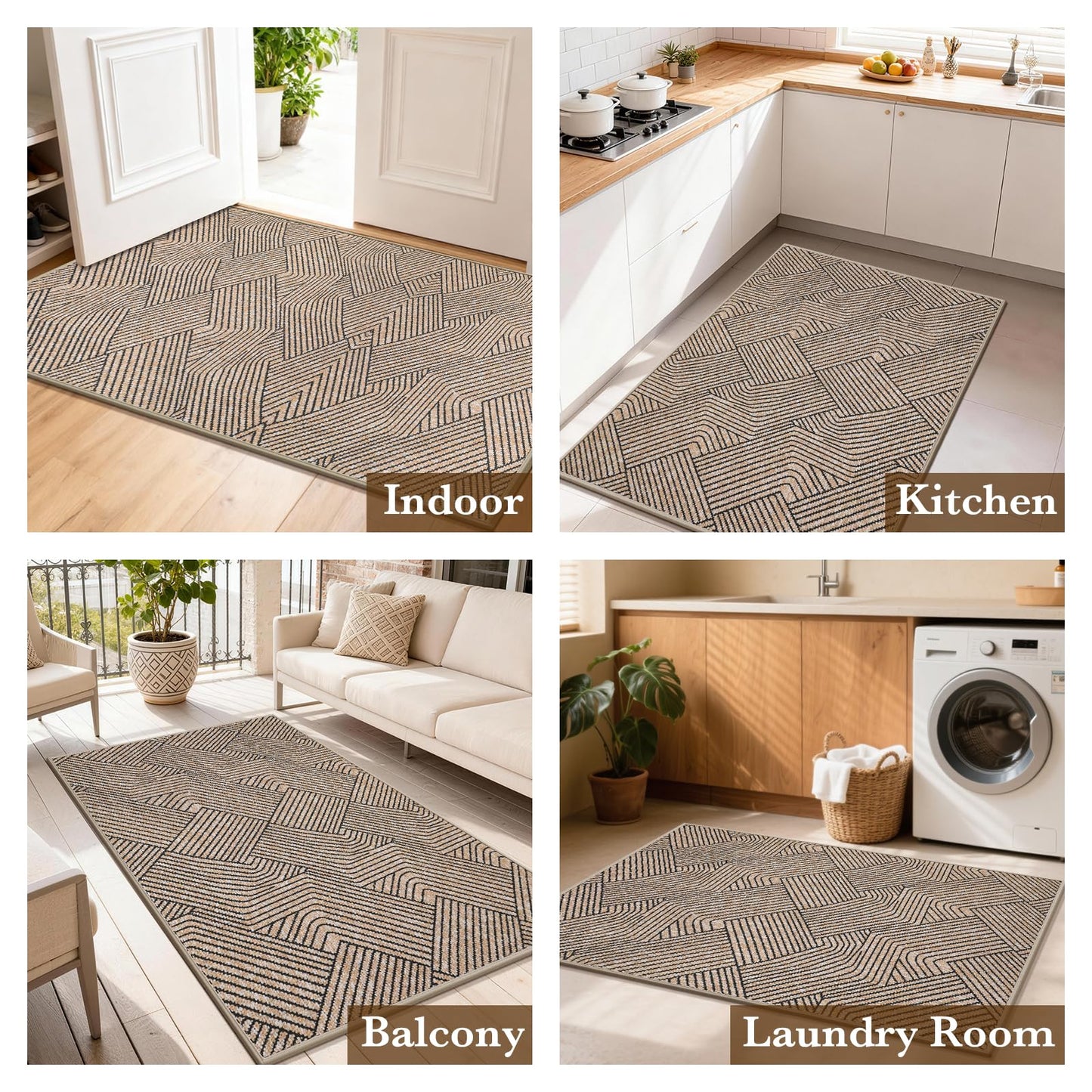 Naoloture Indoor Door Mat 36"x59" Large, Low-Profile Welcome Front Door Mat Indoor Entrance, Non Slip Rubber Back Inside Doormat Washable Entryway Dirt Resistant & Absorbent 3x5 Entry Mat, Light-Brown
