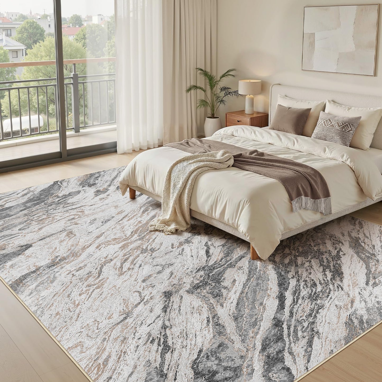 Micgeek Area Rugs for Living Room: 5X7 Abstract Washable Rug Modern Neutral Large Soft Stain Resistant Non-Slip for Bedroom Dining Room Indoor Home Office Carpet - Taupe