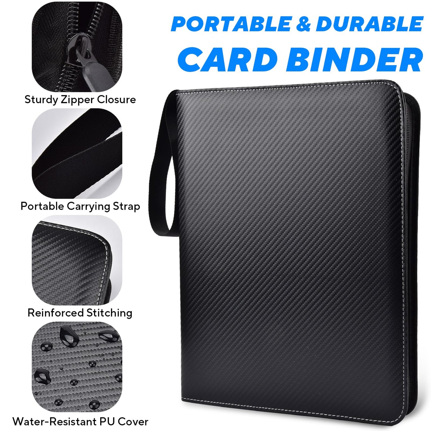 ULLTOON Portable 9-Pocket Trading Card Binder, Holds 1080 Cards with 60 Removable Double-Sided Sleeves, Baseball Card Binder Card Storage Organizer Album for Boys, Girls, Sports & Game Cards