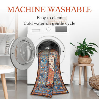 Lahome Boho Rugs for Living Room 4x6 Area Rug Machine Washable Bedroom Rugs Non-Slip Low-Pile Entryway Carpet Throw Oriental Distressed Kitchen Indoor Floor Carpet for Dining Room Bathroom Adelyn