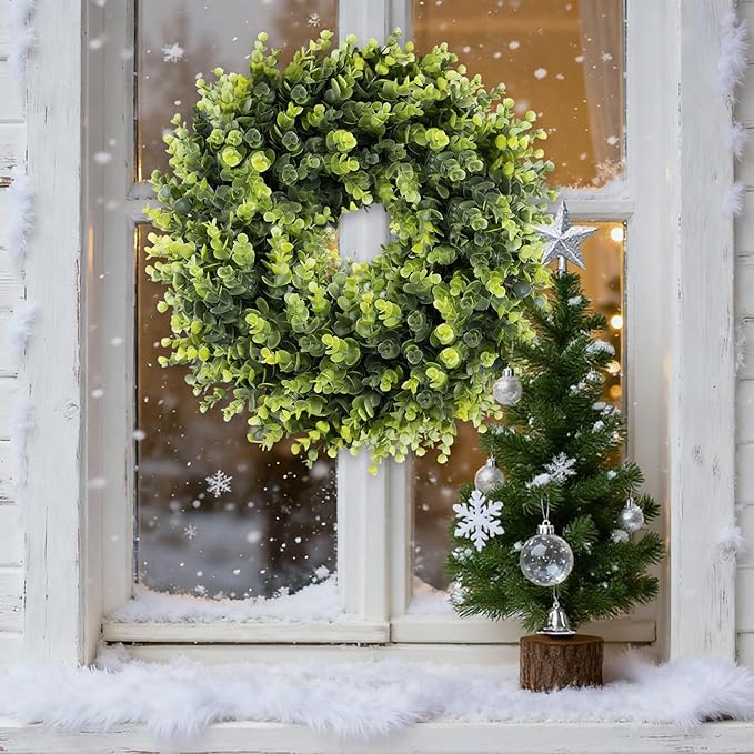 Christmas Boxwood Wreath Door Wreath 20In Large Christmas Door Wreaths for Front DoorWreath Winter Spring Summer Indoor OutdoorWreath Farmhouse Artificial Greenery Wreaths Home Decoraction