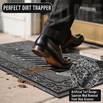 Yimobra Welcome Mat, Heavy Duty Sturdy Door Mats for Home Entrance Outdoor Indoor, Front Doormat for Outside Patio Floor Entry Porch Garage Office, Waterproof, Low Profile, 47X32 Inches, Black Grey