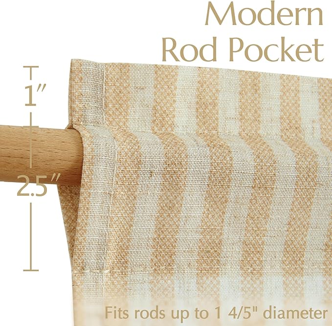 jinchan Linen Kitchen Curtains Striped Tier Ticking Stripe Pinstripe Cafe 36 Inch Length for Living Room Bathroom Farmhouse Rustic Curtains Rod Pocket 2 Panels Beige