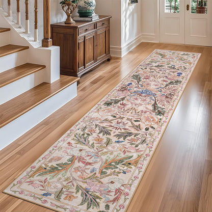 nesrt Jungle Runner Rug for Hallway 2x10Ft, Non Slip Washable Long Bird Kitchen Runner Rugs, Soft Boho Floral Forest Floor Jungle Carpets for Hall Entryway Laundry Bedroom Farmhouse Decor (Pink)