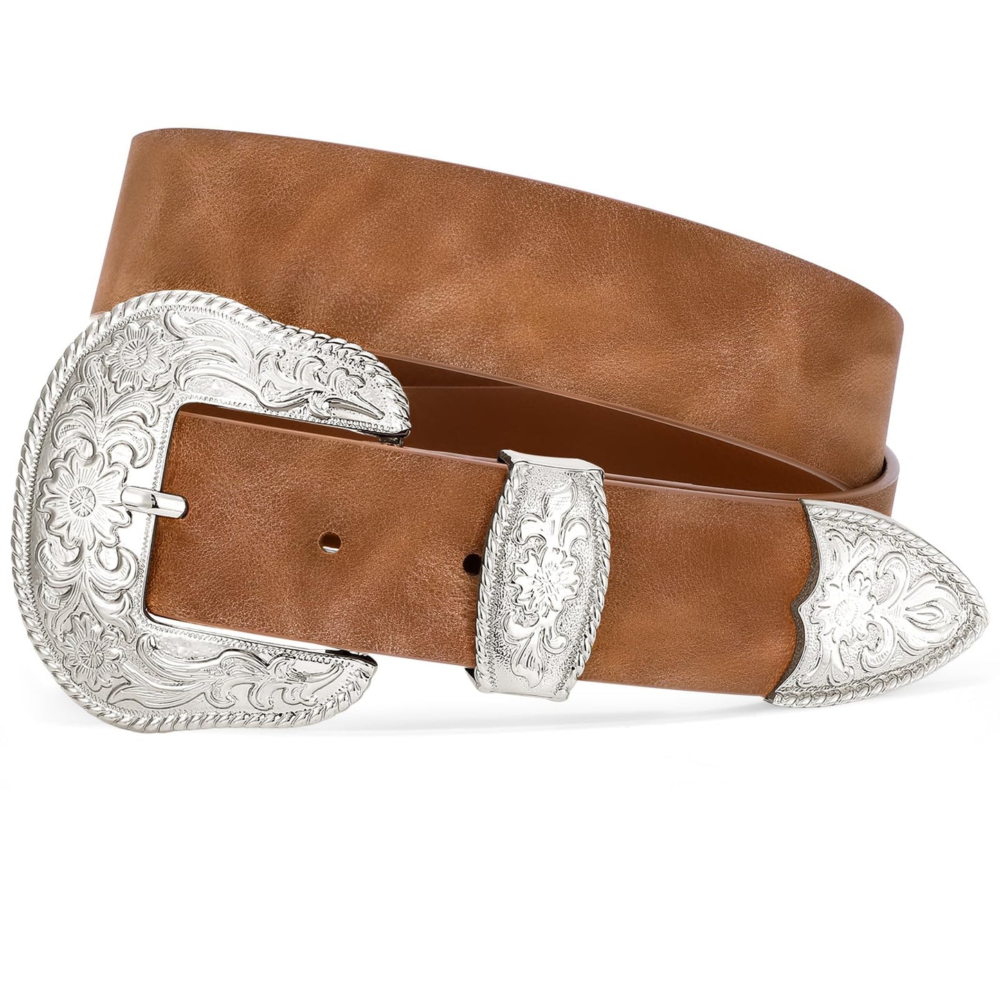 SUOSDEY Women Country Western Belt Cowgirl Cowboy Vintage Leather Belt with Western Style Big Buckle for Jeans Dresses