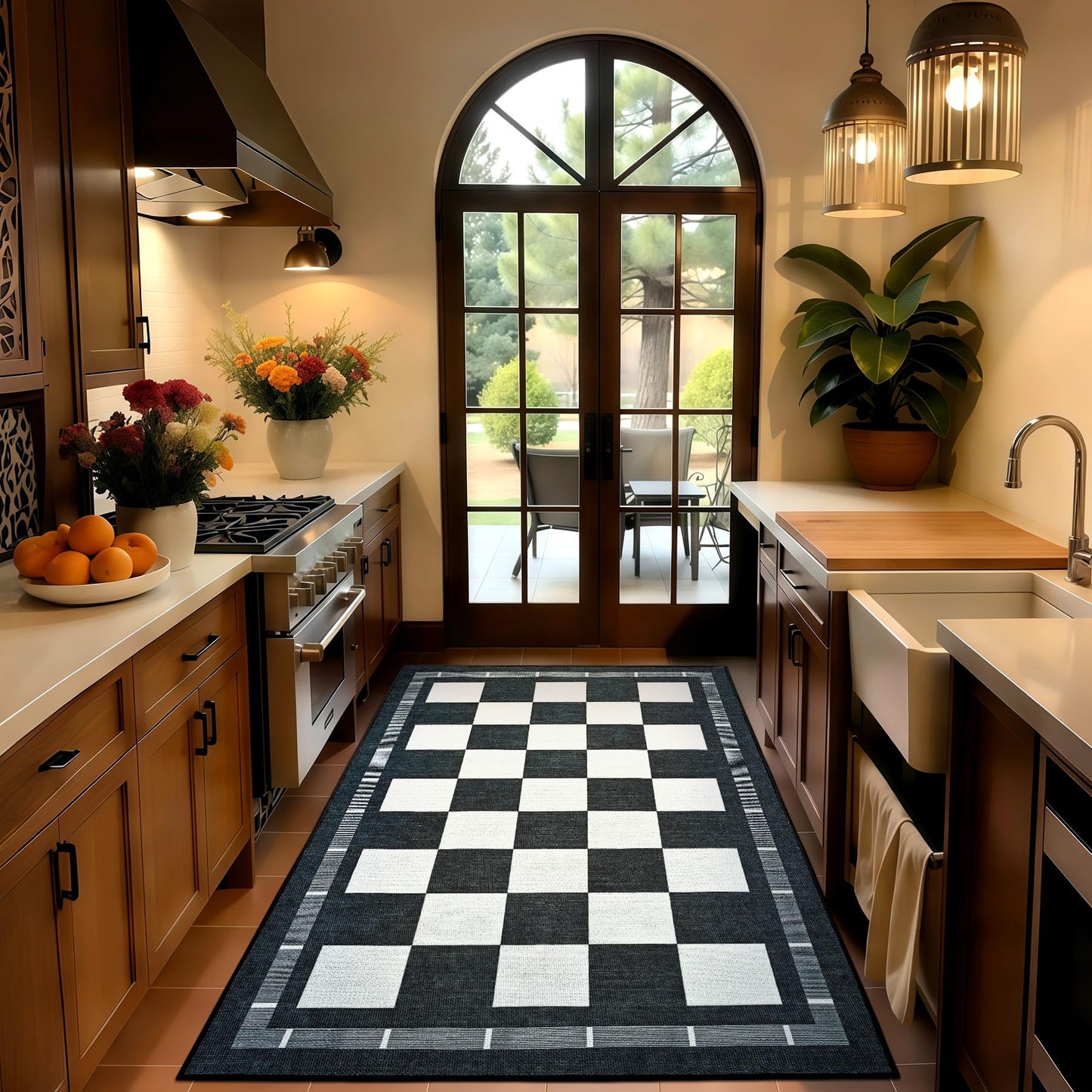 Vasofe Plaid 3x5 Outdoor Patio Rug,Checkered Jute Entryway Rugs, Washable Black and White Indoor Bedroom, Farmhouse Neutral Front Door Mat,Modern Carpet for Porch Patio Balcony Kitchen