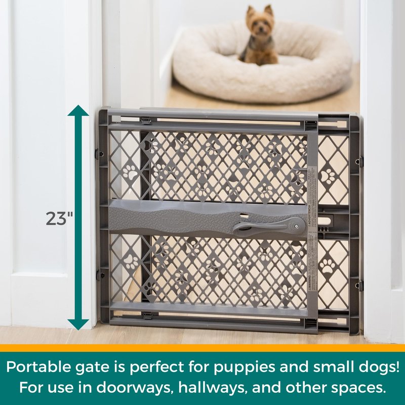 MYPET Paws Portable Pet Gate: 26-40" Wide Expandable, Pressure Mounted No Tools Needed, Durable Dog Gate for Doorways, Made in USA, 23" Tall, Fieldstone Gray