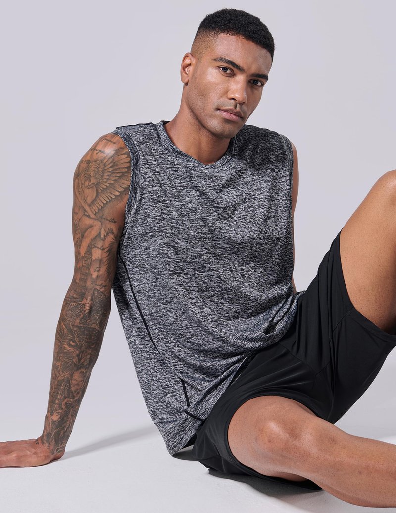 5 Pack Dry Fit Sleeveless Muscle Shirts for Men, Athletic Tank Tops for Workout Gym Performance Activewear (Set 7, Medium)