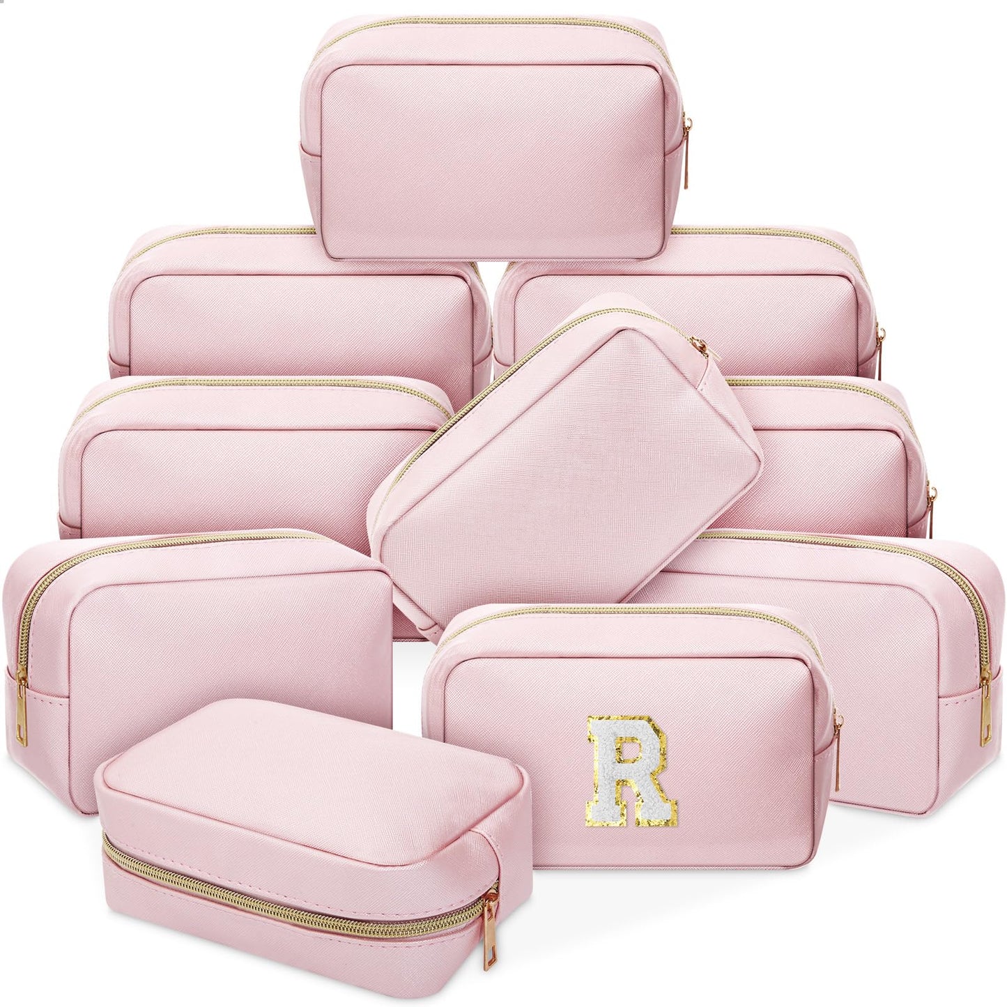 Sweetude 10 Pcs Makeup Bag Bulk for Women Preppy Gift PU Leather Cosmetic Bag Small Skincare Toiletry Pouch Wedding Travel Cosmetic Pouch for Bridesmaid Bride Mother Gift Favors (Rose Gold)