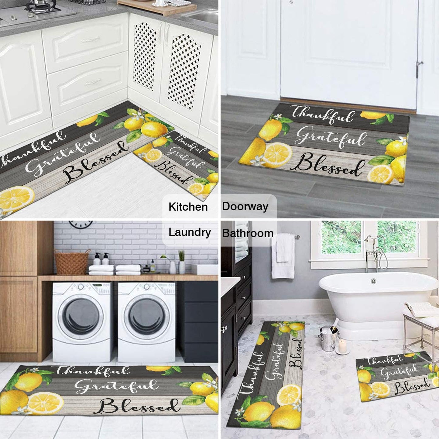 Ghroiep 2 Piece Lemon Kitchen Decor Rugs Set, Farmhouse Country Kitchen Rugs and Mats Non Skid Washable Absorbent Microfiber Kitchen Accessories Decoration Floor Mats 17"x47"+17"x30"