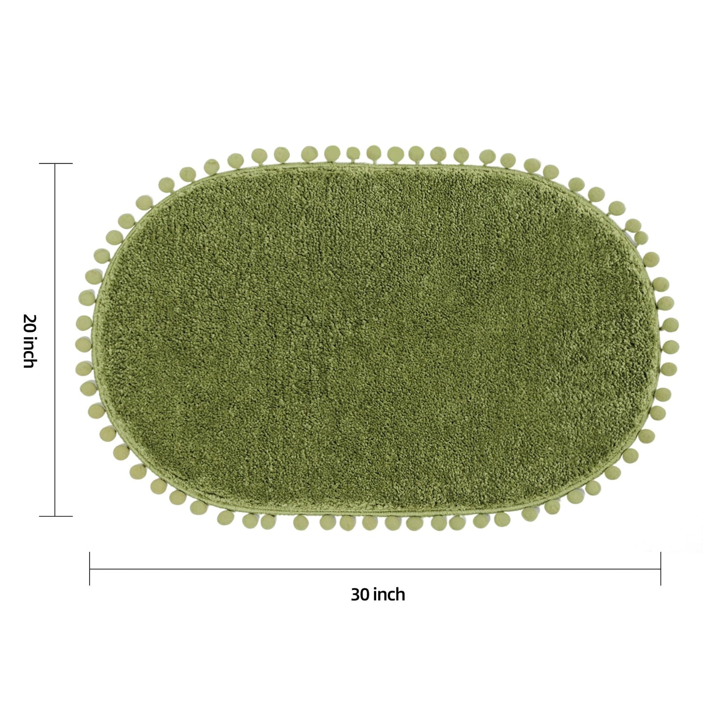 YIRDDEO Bath Mat Olive Green Oval Rug with Pom Bathroom Rugs for Bedroom Non Slip Cute Boho Absorbent Mats Soft Plush Washable Rug (24x36 inches)