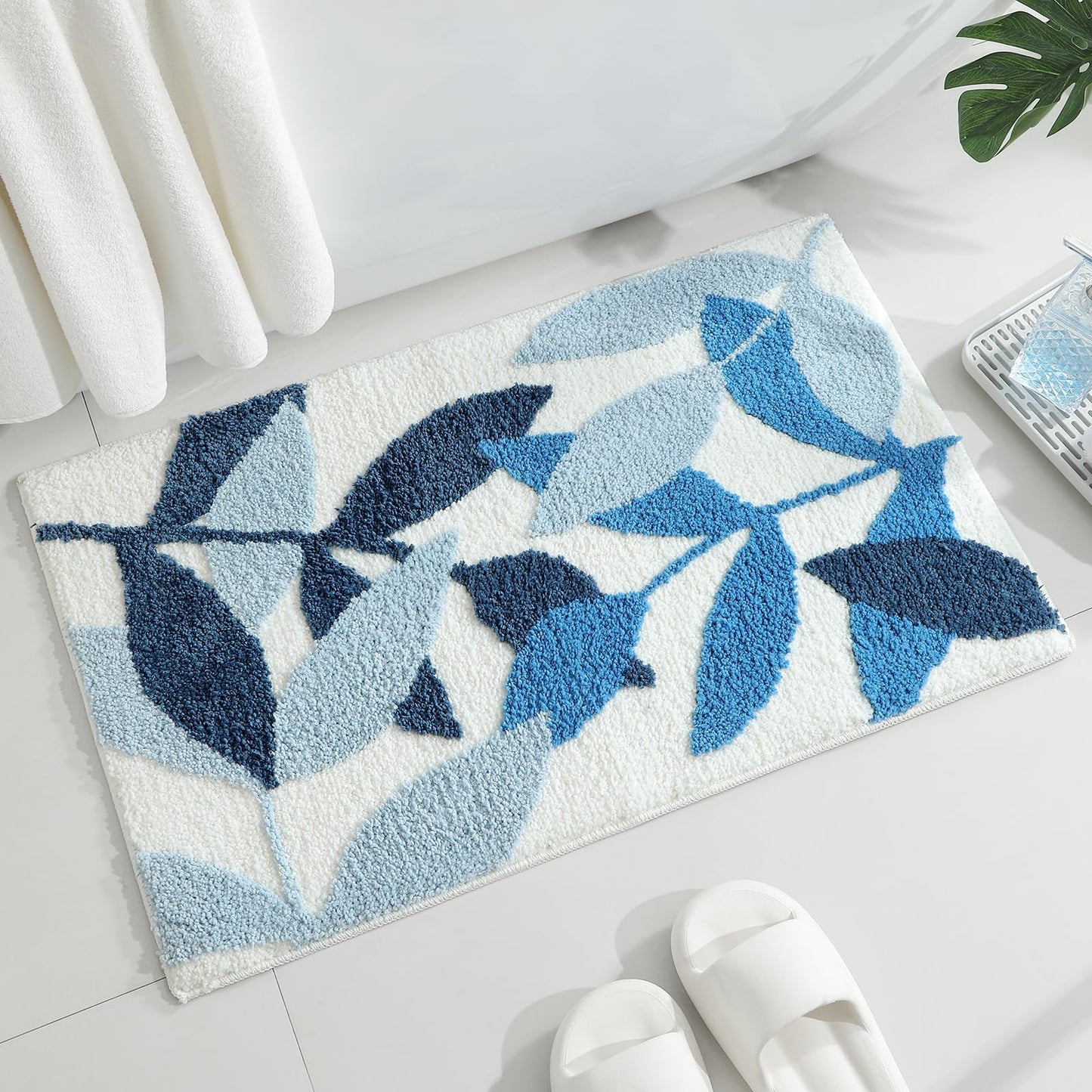 Gibelle Non Slip Bath Mat, Bathroom Set with Shower Curtain and Rug and Accessories, Bath Curtain 72" W x 72" L, Bath Rug 18" W x 26" L