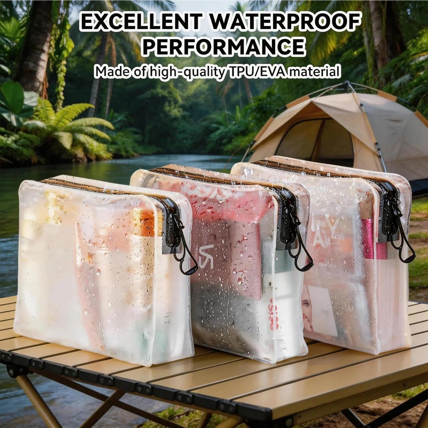 Qbily Clear Leak Proof Travel Bags for Toiletries 3 Pack, Super Soft Waterproof Leak Proof BPA Free, Semi-Clear Toiletry Cosmetic Makeup Bags for Travel, Approved Travel Toiletry Bag With Zipper