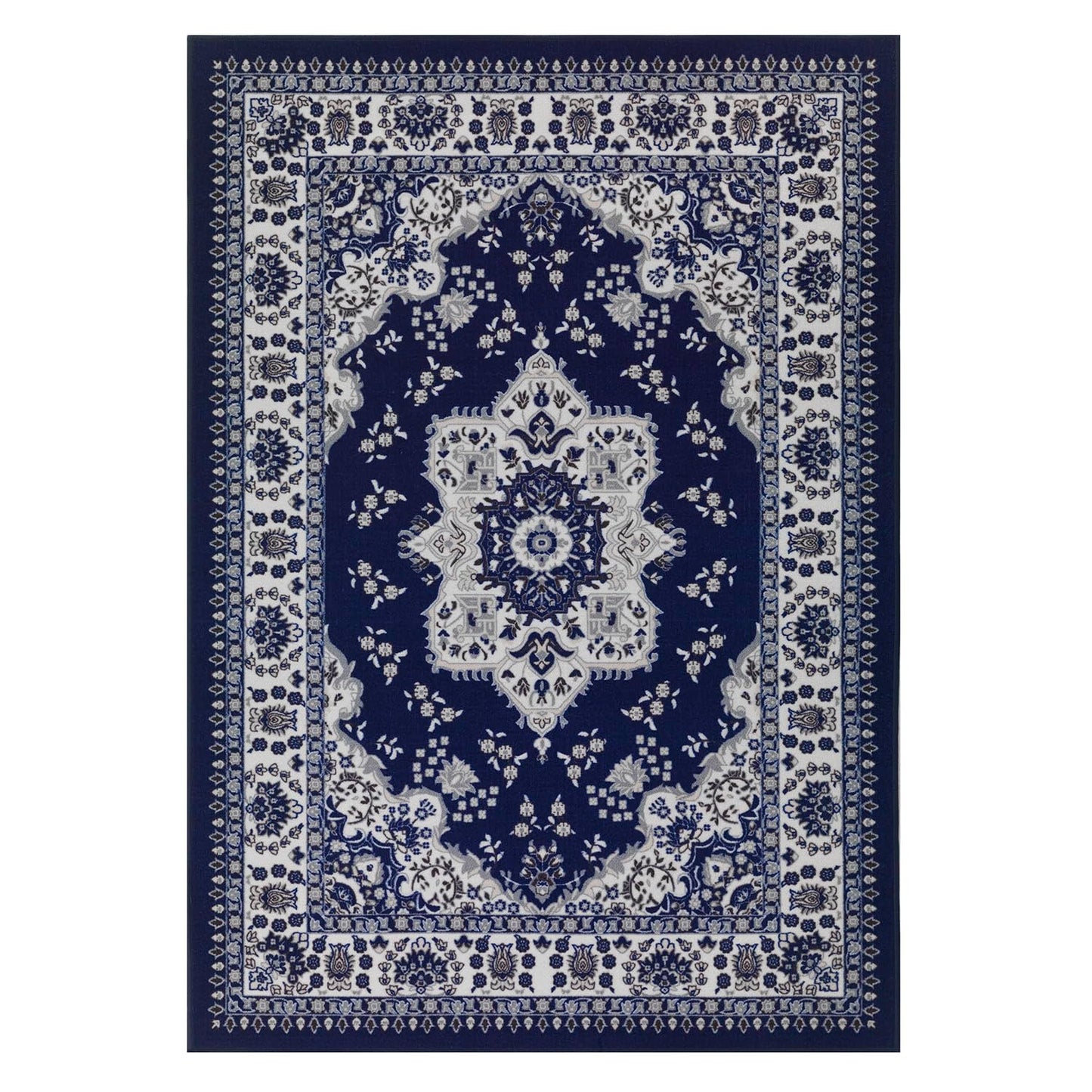 Antep Rugs Alfombras Oriental Traditional 8x10 Non-Skid (Non-Slip) Low Profile Pile Rubber Backing Indoor Area Rugs (Navy Blue, 7'10" x 10')